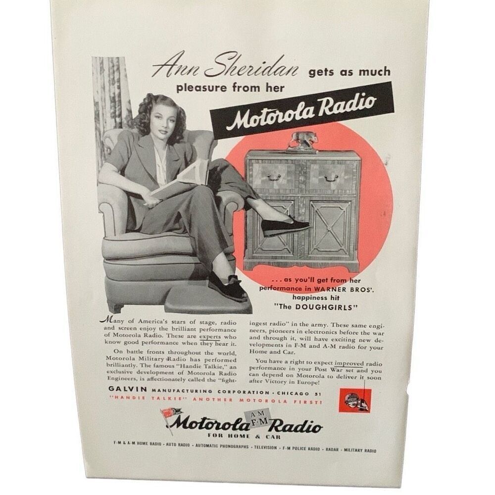 Vintage 1945 Motorola Radio Ann Sheridan Ad Advertisement